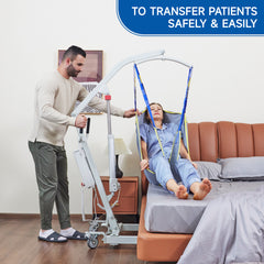 Electric Patient Lift, High-Capacity Rechargeable Battery, Low Base, 400 lb Weight Capacity with Adjustable Base and Sling, with Manual Lowering Device, Easy-Assembly, Battery-Powered