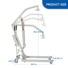 Electric Patient Lift, High-Capacity Rechargeable Battery, Low Base, 400 lb Weight Capacity with Adjustable Base and Sling, with Manual Lowering Device, Easy-Assembly, Battery-Powered
