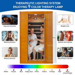 Infrared Sauna Room for Home, Near Zero EMF Wooden 2 Person Indoor Infrared Sauna at Home with Bluetooth, LCD Control Panel, Chromo Therapy Light