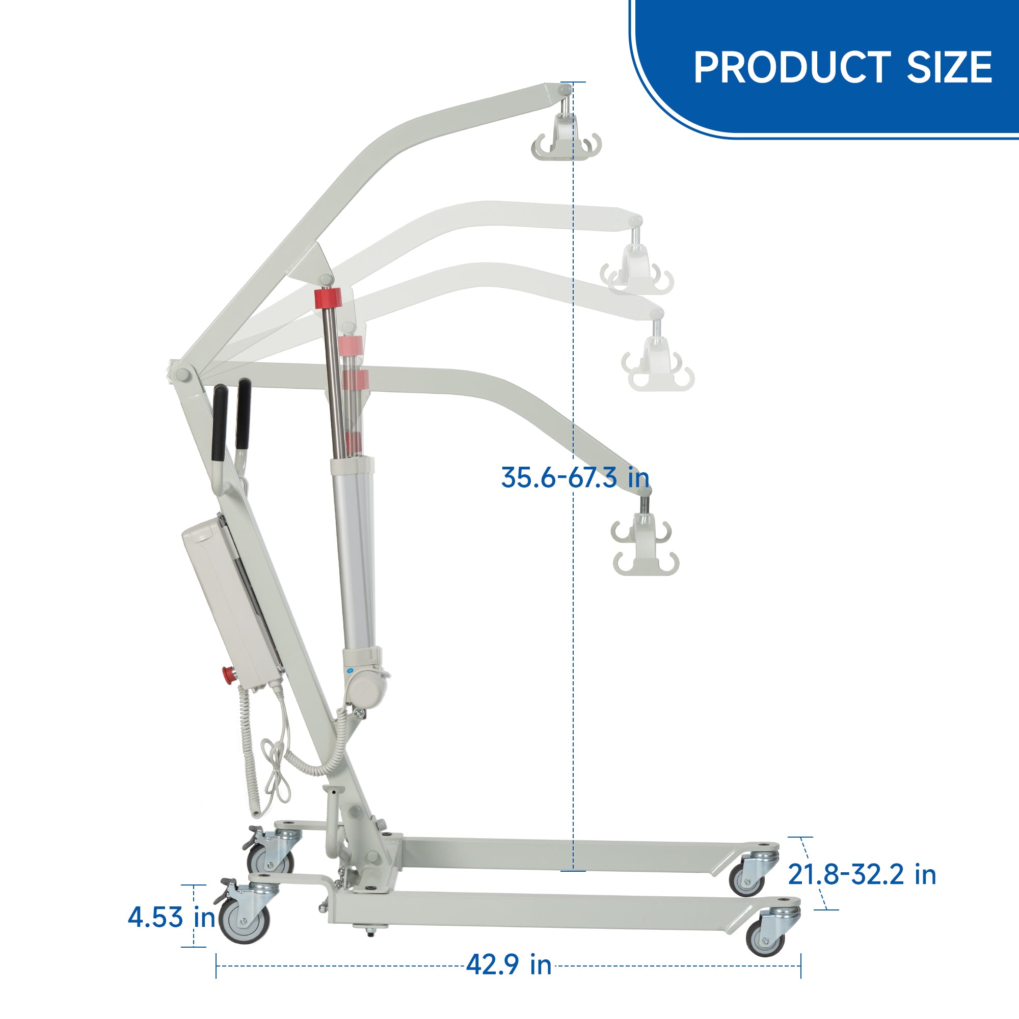 Electric Patient Lift, High-Capacity Rechargeable Battery, Low Base, 400 lb Weight Capacity with Adjustable Base and Sling, with Manual Lowering Device, Easy-Assembly, Battery-Powered