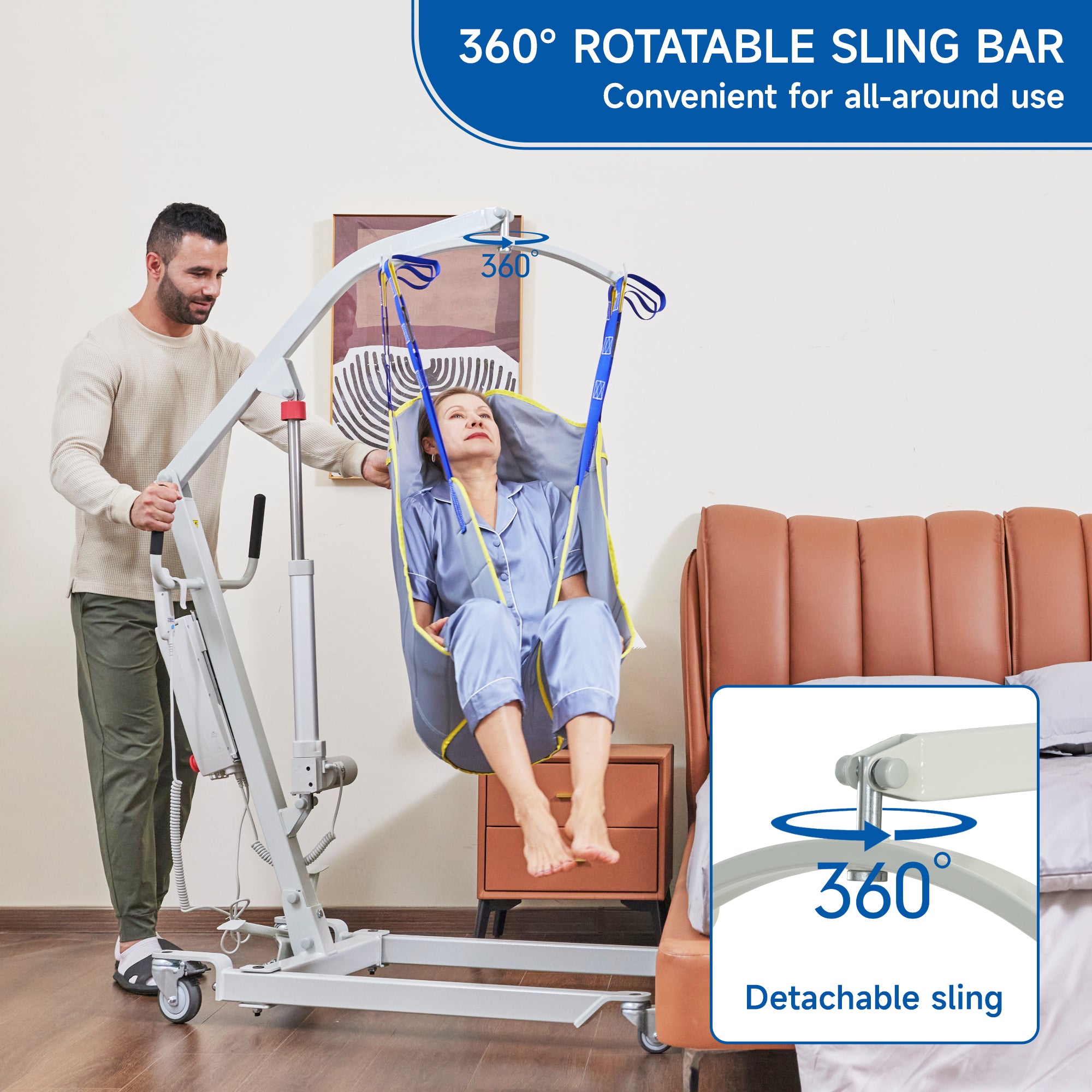 Electric Patient Lift, High-Capacity Rechargeable Battery, Low Base, 400 lb Weight Capacity with Adjustable Base and Sling, with Manual Lowering Device, Easy-Assembly, Battery-Powered