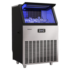 Restisland® Commercial Ice Maker Machine, 200 lbs/24 Hours, 48 lbs Storage Bin, Stainless Steel, Blue Light, Freestanding, Great for Home or Business, Restaurant Ice Machines, Restisland Ice Maker, Includes Ice Scoop, Connecting Hose