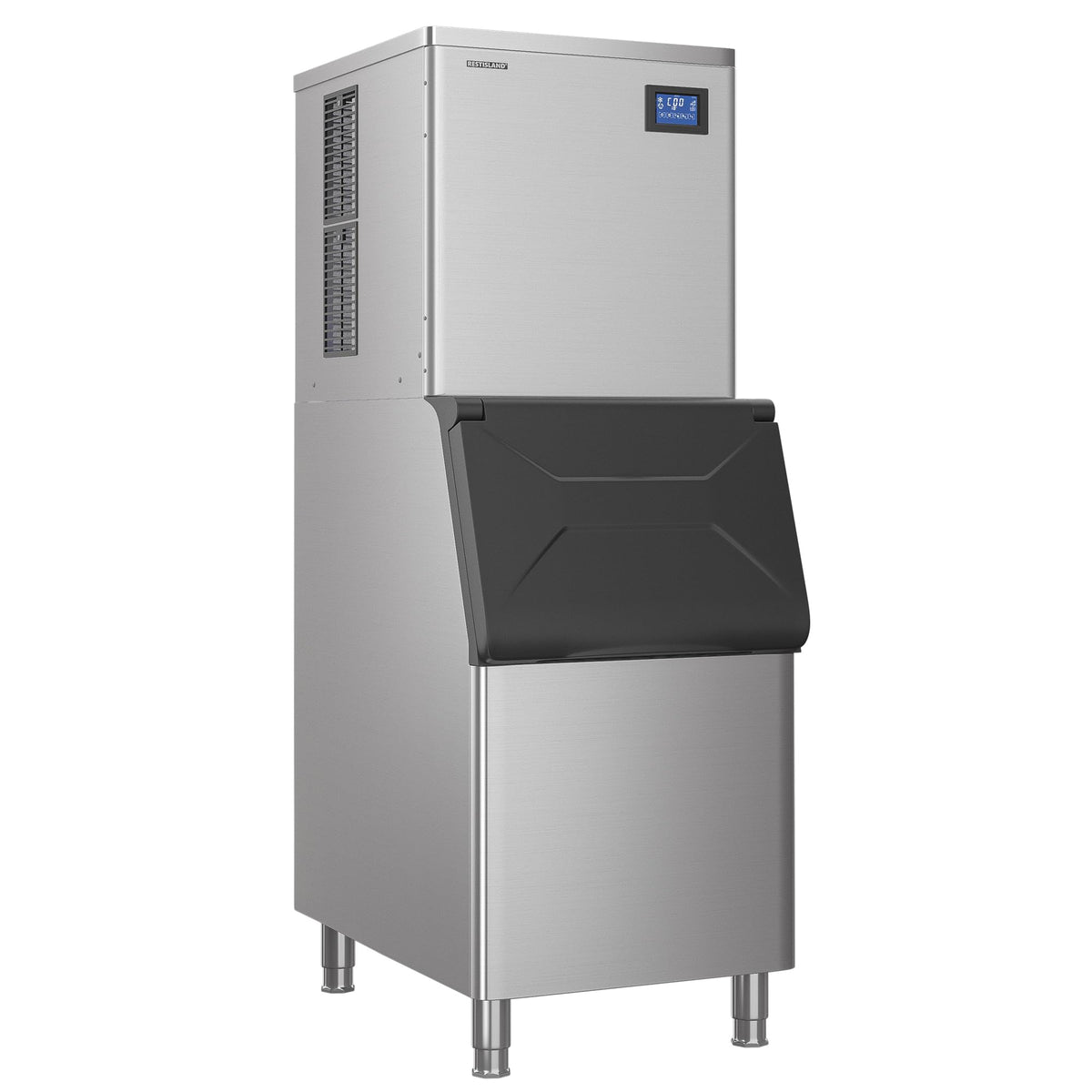 Restisland® Commercial Ice Maker Machine, 500 lbs /24 h, 330 lbs Storage Bin, Stainless Steel, Automatic Cleaning, Blu Ray, Perfect for Bar or Business, Includes Ice Shovel, Connection Hose