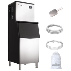 Restisland® Commercial Ice Maker Machine, 360 lbs /24 h, 200 lbs Storage Bin, Stainless Steel, Automatic Cleaning, Blue Light, Perfect for Bar/Home/Office/Business, Includes Ice Scoop, Connection Hose