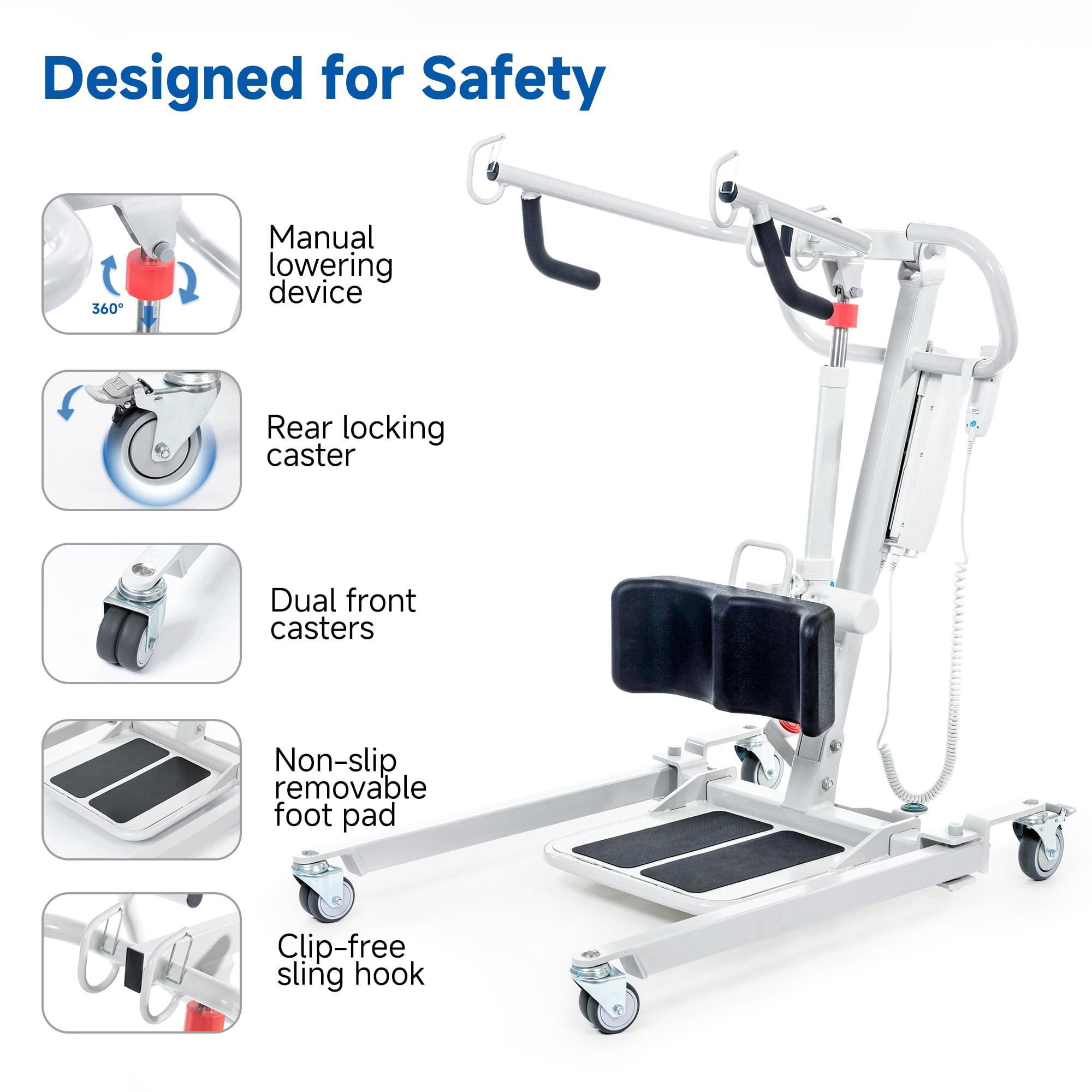 Stand Up Electric Patient Lift, Sit to Stand, Electric Power Patient Lift, Full Body Patient Transfer Lifter for Home Use and Facilities, 400 lb. Weight Capacity. Rechargeable Battery